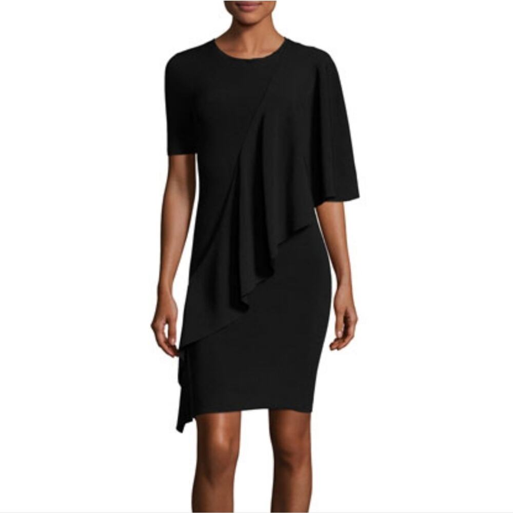 Opening Ceremony Black Crewneck Flounce Short Sleeve Crepe Dress XS